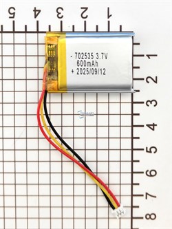 Аккумулятор 3.7v 600mAh 3pin 3 провода + разъем (фишка) коннектор 702535 Li-Pol универсальная аккумуляторная батарея 7x25x35 - фото 204534
