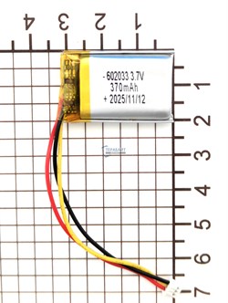 Аккумулятор 3.7v 370mAh 3pin 3 провода + разъем (фишка) коннектор 602033 Li-Pol универсальная аккумуляторная батарея 6x20x33 - фото 206148