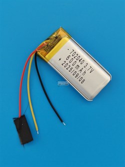 Аккумулятор 3.7v 600mAh 3pin 3 провода 702040 Li-Pol универсальная аккумуляторная батарея 7x20х40 - фото 206264