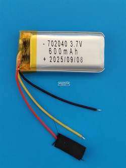 Аккумулятор 3.7v 600mAh 3pin 3 провода 702040 Li-Pol универсальная аккумуляторная батарея 7x20х40 - фото 206265