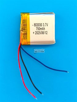 Аккумулятор 3.7v 750mAh 3pin 803030 Li-Pol универсальная аккумуляторная батарея 8x30x30 3 провода - фото 206722