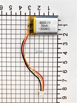 Аккумулятор 3.7v 300mAh 3pin 3 провода + разъем (фишка) коннектор 602030 Li-Pol универсальная аккумуляторная батарея 6x20x30 - фото 206913