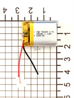 Аккумулятор универсальный литий полимерный li-pol 3.7v вольт 2pin 2 провода с платой 300mAh 702025 размеры батареи 7x20x25 - фото 207916