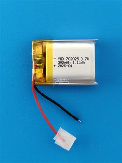 Аккумулятор универсальный литий полимерный li-pol 3.7v вольт 2pin 2 провода с платой 300mAh 702025 размеры батареи 7x20x25 - фото 207918