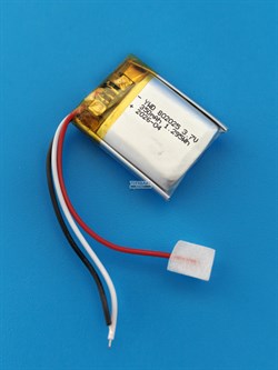 Аккумулятор универсальный литий полимерный li-pol 3.7v вольт 3pin 3 провода с платой 350mAh 802025 размеры батареи 8x20x25 - фото 207948
