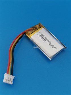 Аккумулятор универсальный литий полимерный li-pol 3.7v вольт 3pin 3 провода с платой + коннектор (разъем фишка) 450mAh 602035 размеры батареи 6х20х35 - фото 207990