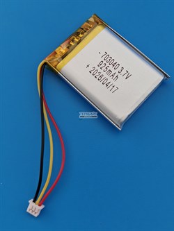 Аккумулятор универсальный литий полимерный li-pol 3.7v вольт 3pin 3 провода с платой + коннектор (разъем фишка) 925mAh 703040 размеры батареи 7х30х40 - фото 208142