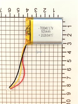 Аккумулятор универсальный литий полимерный li-pol 3.7v вольт 3pin 3 провода с платой + коннектор (разъем фишка) 925mAh 703040 размеры батареи 7х30х40 - фото 208148