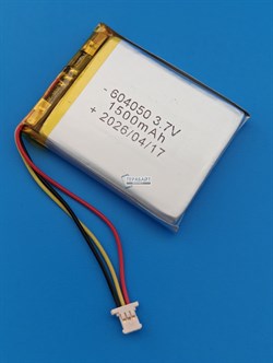 Аккумулятор универсальный литий полимерный li-pol 3.7v вольт 3pin 3 провода с платой + коннектор (разъем фишка) 1500mAh 604050 размеры батареи 6х40х50 - фото 208183