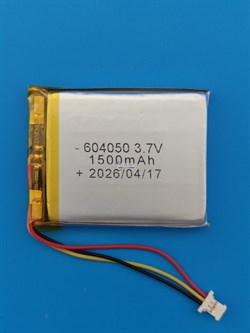 Аккумулятор универсальный литий полимерный li-pol 3.7v вольт 3pin 3 провода с платой + коннектор (разъем фишка) 1500mAh 604050 размеры батареи 6х40х50 - фото 208185