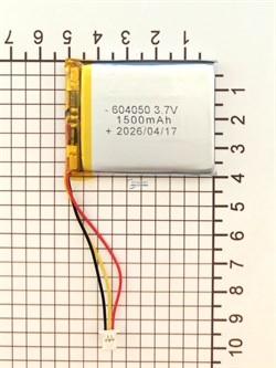Аккумулятор универсальный литий полимерный li-pol 3.7v вольт 3pin 3 провода с платой + коннектор (разъем фишка) 1500mAh 604050 размеры батареи 6х40х50 - фото 208189