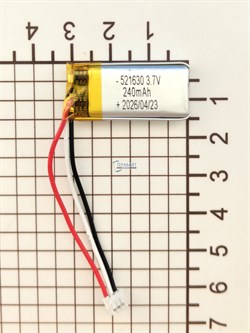 Аккумулятор универсальный литий полимерный li-pol 3.7v вольт 3pin 3 провода с платой + коннектор (разъем фишка) 240mAh 521630 размеры батареи 5.2х16х30 - фото 208225