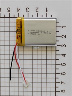 Аккумулятор универсальный литий полимерный li-pol 3.7v вольт 3pin 3 провода с платой 680mAh 603040 размеры батареи 6x30x40 - фото 208253
