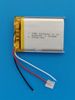 Аккумулятор универсальный литий полимерный li-pol 3.7v вольт 3pin 3 провода с платой 680mAh 603040 размеры батареи 6x30x40 - фото 208258