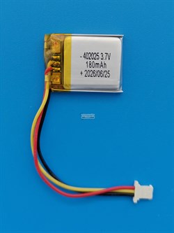Аккумулятор универсальный литий полимерный li-pol 3.7v вольт 3pin 3 провода с платой + коннектор (разъем фишка) 180mAh 402025 размеры батареи 4x20x25 - фото 208290