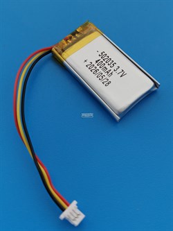 Аккумулятор универсальный литий полимерный li-pol 3.7v вольт 3pin 3 провода с платой + коннектор (разъем фишка) 400mAh 502035 размеры батареи 5x20x35 - фото 208335