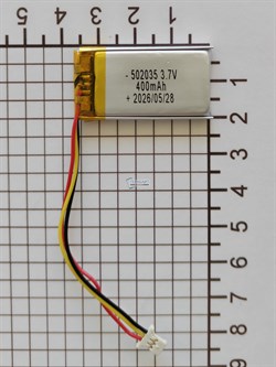 Аккумулятор универсальный литий полимерный li-pol 3.7v вольт 3pin 3 провода с платой + коннектор (разъем фишка) 400mAh 502035 размеры батареи 5x20x35 - фото 208355