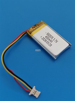 Аккумулятор универсальный литий полимерный li-pol 3.7v вольт 3pin 3 провода с платой + коннектор (разъем фишка) 400mAh 502035 размеры батареи 5x20x35 - фото 208358