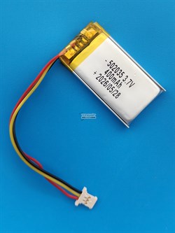 Аккумулятор универсальный литий полимерный li-pol 3.7v вольт 3pin 3 провода с платой + коннектор (разъем фишка) 400mAh 502035 размеры батареи 5x20x35 - фото 208360