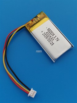 Аккумулятор универсальный литий полимерный li-pol 3.7v вольт 3pin 3 провода с платой + коннектор (разъем фишка) 400mAh 502035 размеры батареи 5x20x35 - фото 208397
