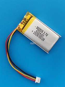 Аккумулятор универсальный литий полимерный li-pol 3.7v вольт 3pin 3 провода с платой + коннектор (разъем фишка) 400mAh 502035 размеры батареи 5x20x35 - фото 208398