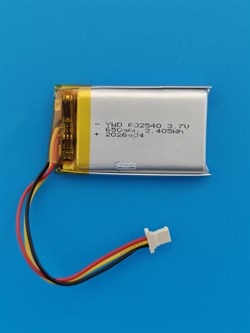 Аккумулятор универсальный литий полимерный li-pol 3.7v вольт 3pin 3 провода с платой + коннектор (разъем фишка) 650mAh 602540 размеры батареи 6х25х40 - фото 208446