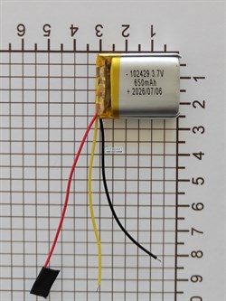 Аккумулятор универсальный литий полимерный li-pol 3.7v вольт 3pin 3 провода с платой 650mAh 102429 размеры батареи 10x24x29 - фото 208495