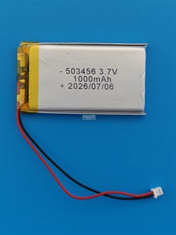 Аккумулятор универсальный литий полимерный li-pol 3.7v вольт 2pin 2 провода с платой + коннектор (разъем фишка) 1000mAh 503456 размеры батареи 5х34х56 - фото 208517