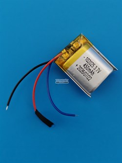Аккумулятор универсальный литий полимерный li-pol 3.7v вольт 3pin 3 провода с платой 450mAh 102025 размеры батареи 10х20х25 - фото 209204