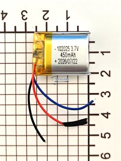 Аккумулятор универсальный литий полимерный li-pol 3.7v вольт 3pin 3 провода с платой 450mAh 102025 размеры батареи 10х20х25 - фото 209210