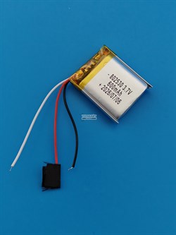 Аккумулятор универсальный литий полимерный li-pol 3.7v вольт 3pin 3 провода с платой 600mAh 802530 082530 размеры батареи 8x25x30 - фото 209405