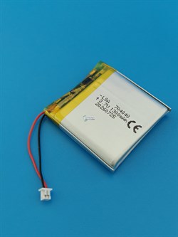 Аккумулятор универсальный литий полимерный li-pol 3.7v вольт 2pin 2 провода с платой + разъем (фишка) коннектор 1300mAh 704040 074040 размеры батареи 7x40x40 - фото 209430