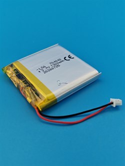 Аккумулятор универсальный литий полимерный li-pol 3.7v вольт 2pin 2 провода с платой + разъем (фишка) коннектор 1300mAh 704040 074040 размеры батареи 7x40x40 - фото 209431