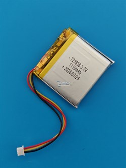Аккумулятор универсальный литий полимерный li-pol 3.7v вольт 3pin 3 провода с платой + разъем (фишка) коннектор 1100mAh 723938 размеры батареи 7.2x39x38 - фото 209474