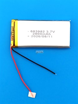Аккумулятор универсальный литий полимерный li-pol 3.7v вольт 2pin 2 провода с платой 2800mAh 683982 размеры батареи 6.8x39x82 - фото 209557