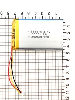 Аккумулятор универсальный литий полимерный li-pol 3.7v вольт 3pin 3 провода с платой + разъем (фишка) коннектор 3000mAh 684875 размеры батареи 6.8x48x75 - фото 209573