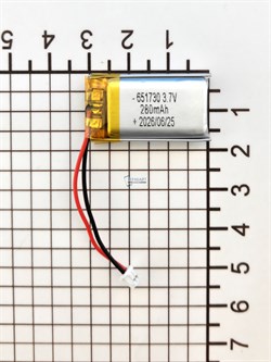 Аккумулятор универсальный литий полимерный li-pol 3.7v вольт 2pin 2 провода с платой + разъем (фишка) коннектор 280mAh подходит для видеорегистратора Sho-Me Combo №5 A7 (совместимая батарея) - фото 209609