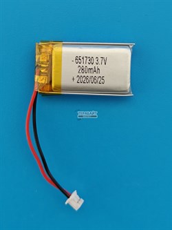 Аккумулятор универсальный литий полимерный li-pol 3.7v вольт 2pin 2 провода с платой + разъем (фишка) коннектор 280mAh подходит для видеорегистратора Sho-Me Combo №5 A7 (совместимая батарея) - фото 209612