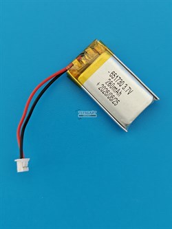 Аккумулятор универсальный литий полимерный li-pol 3.7v вольт 2pin 2 провода с платой + разъем (фишка) коннектор 280mAh подходит для видеорегистратора Sho-Me Combo №5 A7 (совместимая батарея) - фото 209614
