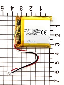Аккумулятор универсальный литий полимерный li-pol 3.7v вольт 3pin 3 провода с платой + разъем (фишка) коннектор 730mAh 553436 размеры батареи 5.5x34x36 - фото 209637