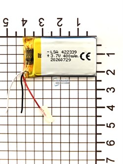 Аккумулятор универсальный литий полимерный li-pol 3.7v вольт 3pin 3 провода с платой 400mAh 422339 размеры батареи 4.2x23x39 - фото 209659