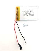 Аккумулятор 3.7v 1300mAh 6x34x50 / 603450 / 50мм на 34мм на 6мм 2 провода