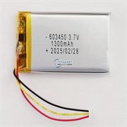 Аккумулятор 3.7v 1300mAh 3pin 3 провода + разъем (фишка) коннектор 603450 Li-Pol универсальная аккумуляторная батарея 6x34x50