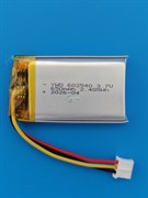 Аккумулятор универсальный литий полимерный li-pol 3.7v вольт 3pin 3 провода с платой + коннектор (разъем фишка) 650mAh 602540 размеры батареи 6х25х40