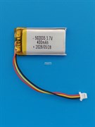 Аккумулятор универсальный литий полимерный li-pol 3.7v вольт 3pin 3 провода с платой + коннектор (разъем фишка) 400mAh 502035 размеры батареи 5x20x35