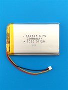 Аккумулятор универсальный литий полимерный li-pol 3.7v вольт 3pin 3 провода с платой + разъем (фишка) коннектор 3000mAh 684875 размеры батареи 6.8x48x75